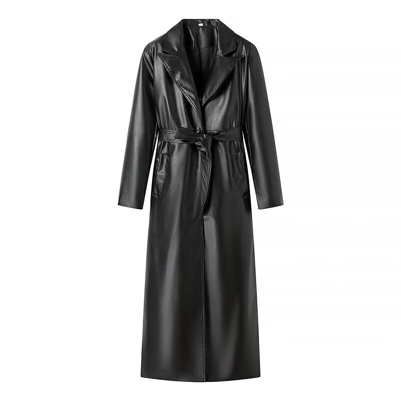 Damen elegante Kunstleder-Trenchcoat mit Gürtel Heidi-Mode