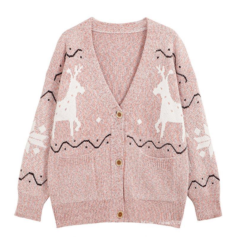 Damen Gemütlicher Cardigan mit Rentier-Motiv und Taschen Heidi-Mode