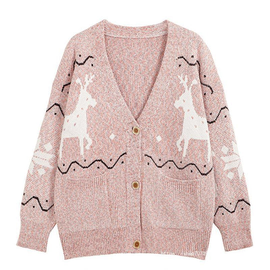 Damen Gemütlicher Cardigan mit Rentier-Motiv und Taschen Heidi-Mode