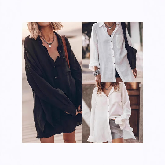 Damen lässige Oversized-Bluse aus Leinen Heidi-Mode