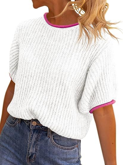 Damen lässiges Ripp-Strickoberteil mit kontrastierenden Abschlüssen Heidi-Mode