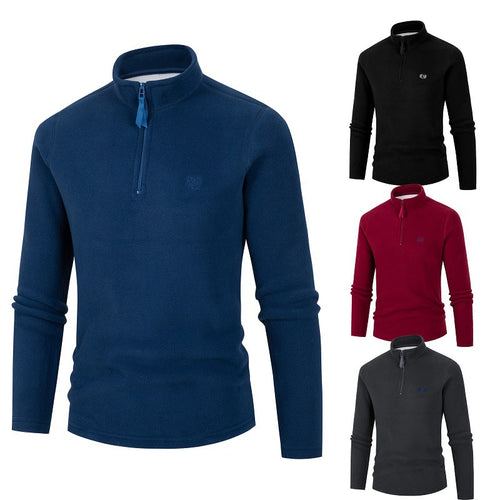Herren Fleece Pullover mit Stehkragen und Reißverschluss Heidi-Mode