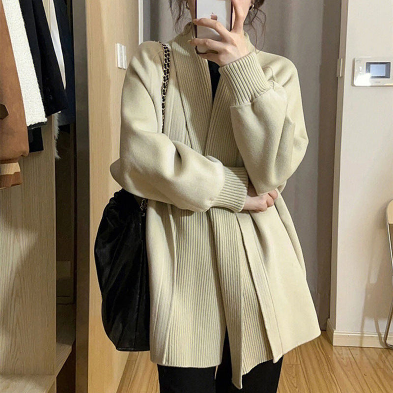 Damen Modischer Oversized Cardigan mit strukturiertem Kragen Heidi-Mode