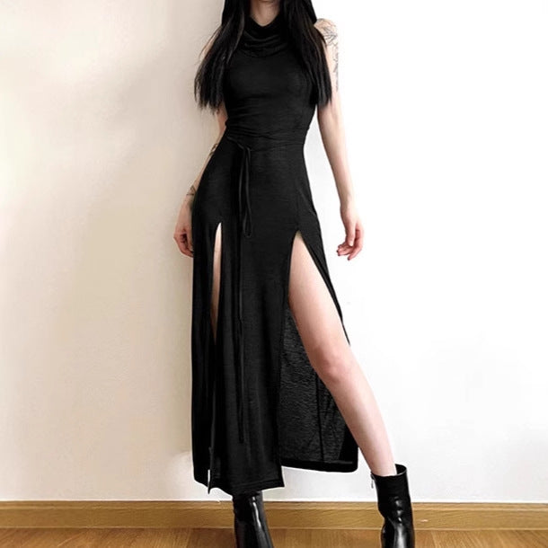 Damen Elegantes Maxikleid mit hohem Schlitz und Kapuze Heidi-Mode
