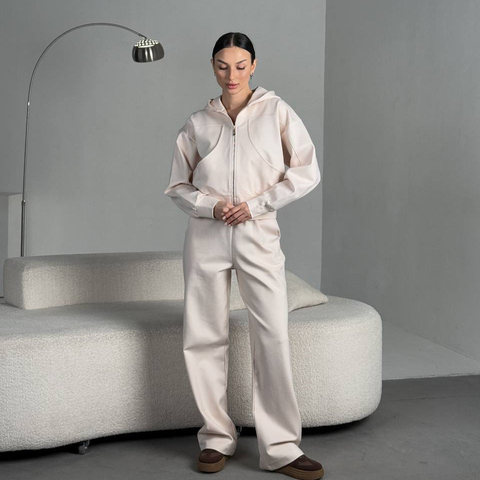 Damen angeschnittene Kapuzenjacke mit Reißverschluss und Taschen Heidi-Mode