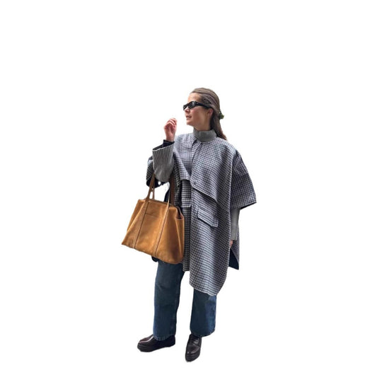 Damen modische Überwurfjacke mit großzügigen Taschen und strukturiertem Design Heidi-Mode