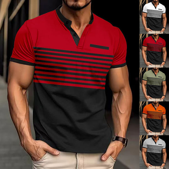 Herren Kurzarm-Poloshirt mit modernem Streifenmuster und praktischen Knöpfen Heidi-Mode