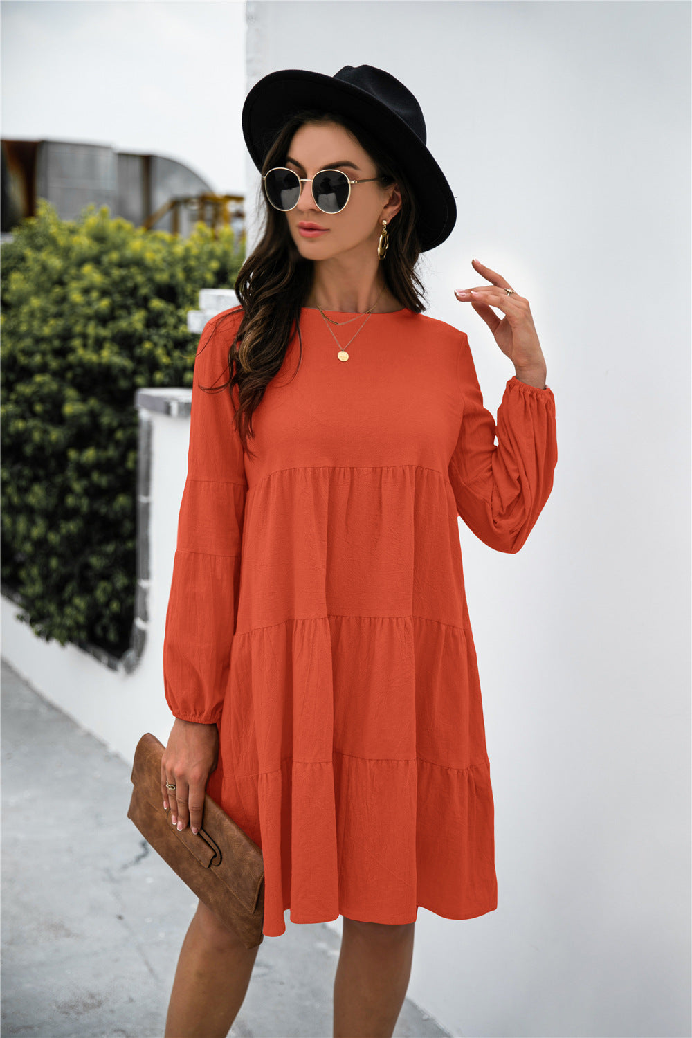 Damen Boho-inspiriertes Freizeitkleid mit Volantdetails und langen Ärmeln Heidi-Mode