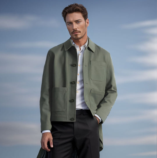 Herren moderne Utility-Jacke mit praktischen Taschen und hohem Kragen Heidi-Mode