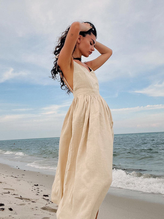 Damen Midi-Kleid aus leichtem Leinenstoff Heidi-Mode
