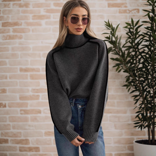 Damen Pullover mit hohem Kragen und Volumenärmeln Heidi-Mode