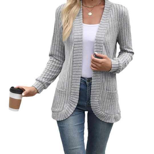 Damen Strickjacke mit offenen Front und praktischen Taschen Heidi-Mode