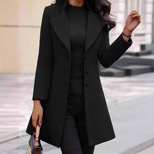 Damen eleganter Wollmantel mit strukturierter Passform und doppelt knopfverschlossenem Design Heidi-Mode