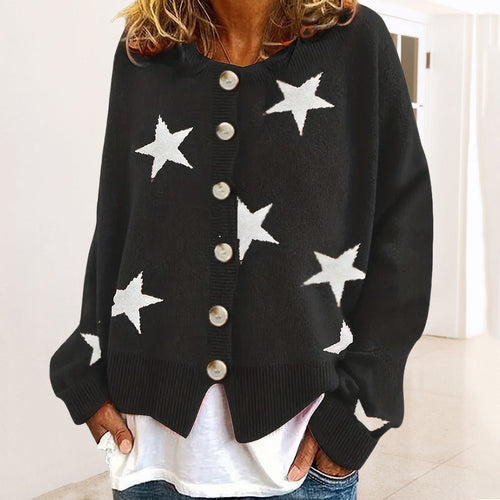 Damen modische Strickjacke mit Sternenmuster und Knopfdetails Heidi-Mode