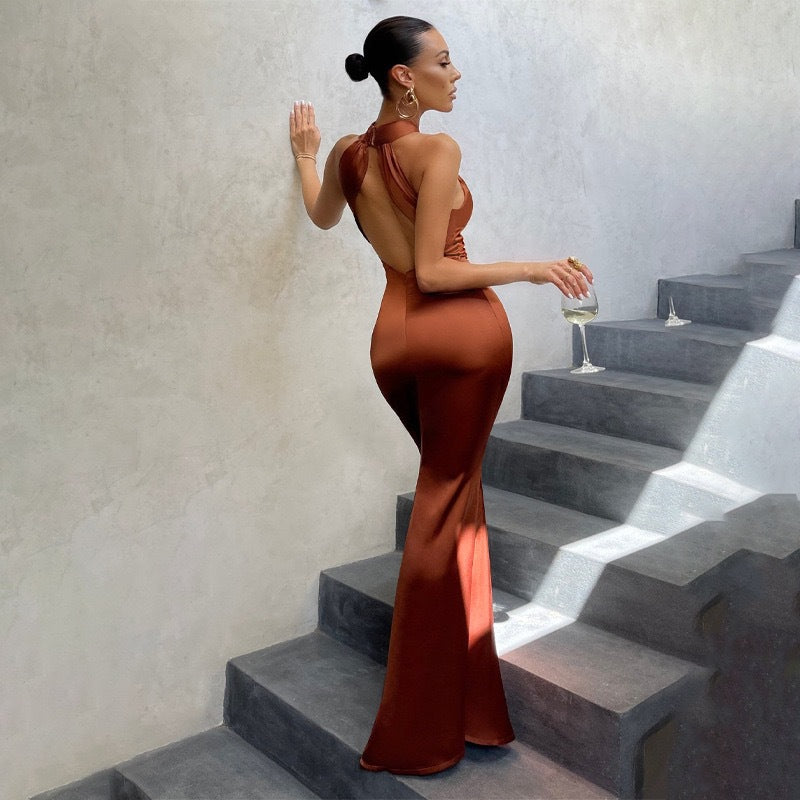 Damen glamouröses Maxikleid mit tiefem Rückenausschnitt und fließendem Schnitt Heidi-Mode