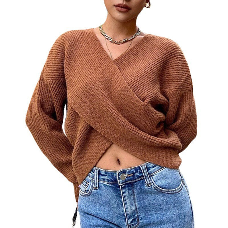 Damen Gemütlicher Strickpullover mit modernem Wickeldesign Heidi-Mode