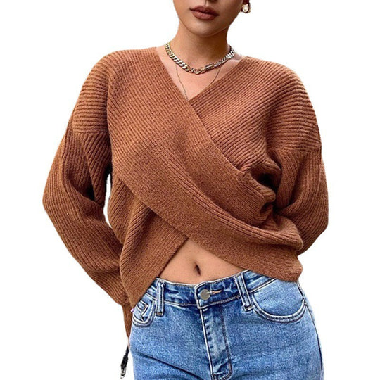 Damen Gemütlicher Strickpullover mit modernem Wickeldesign Heidi-Mode