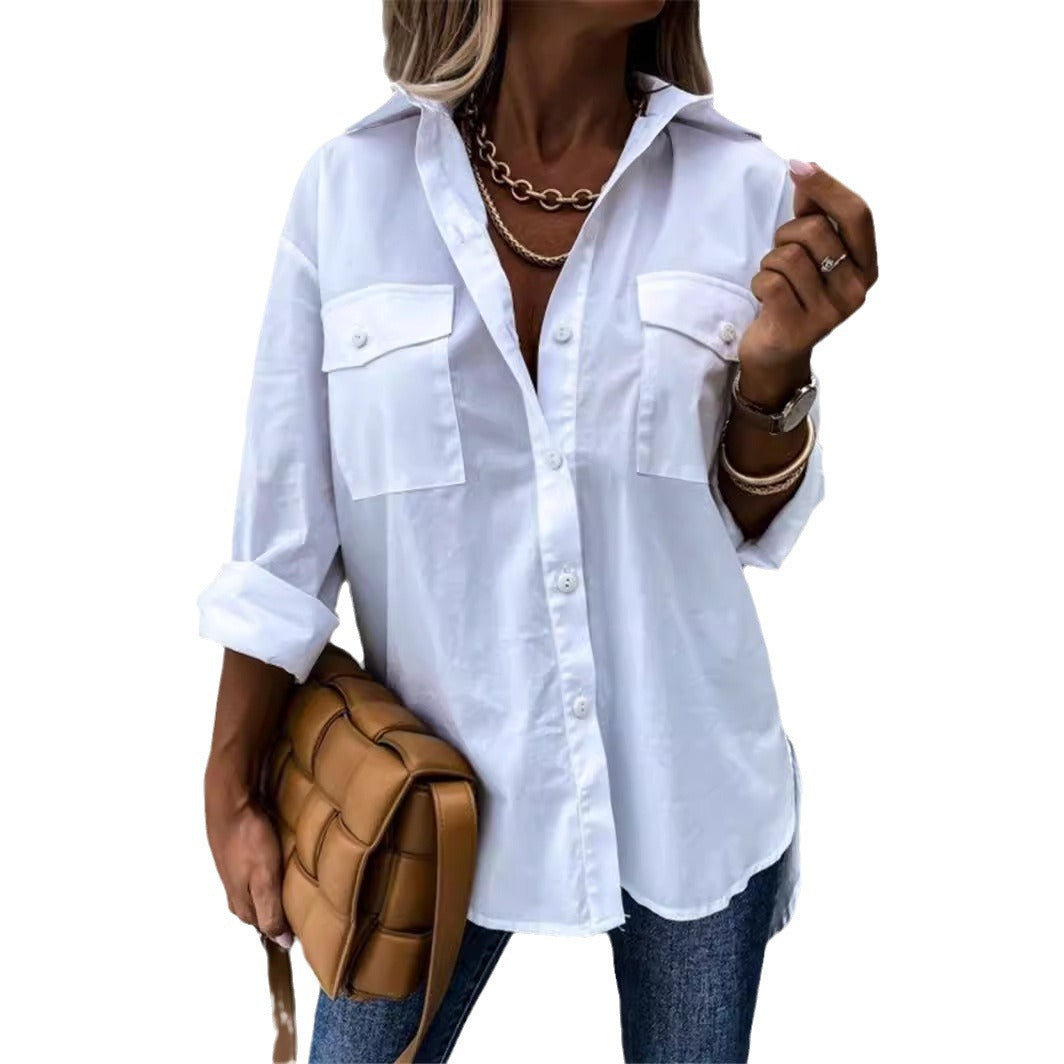 Damen Modische Hemdbluse mit praktischen Brusttaschen und legerem Schnitt Heidi-Mode