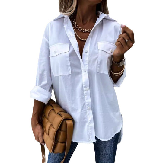 Damen Modische Hemdbluse mit praktischen Brusttaschen und legerem Schnitt Heidi-Mode
