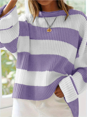 Damen gestreifter Strickpullover mit weitem Schnitt Heidi-Mode