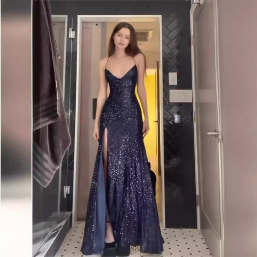 Damen Glamouröses Abendkleid mit funkelndem Paillettenbesatz und elegantem Schlitz Heidi-Mode