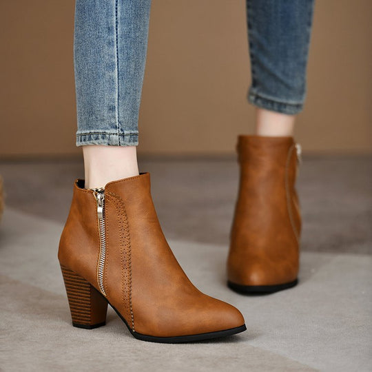 Damen modische Stiefeletten mit elegantem Reißverschluss Heidi-Mode