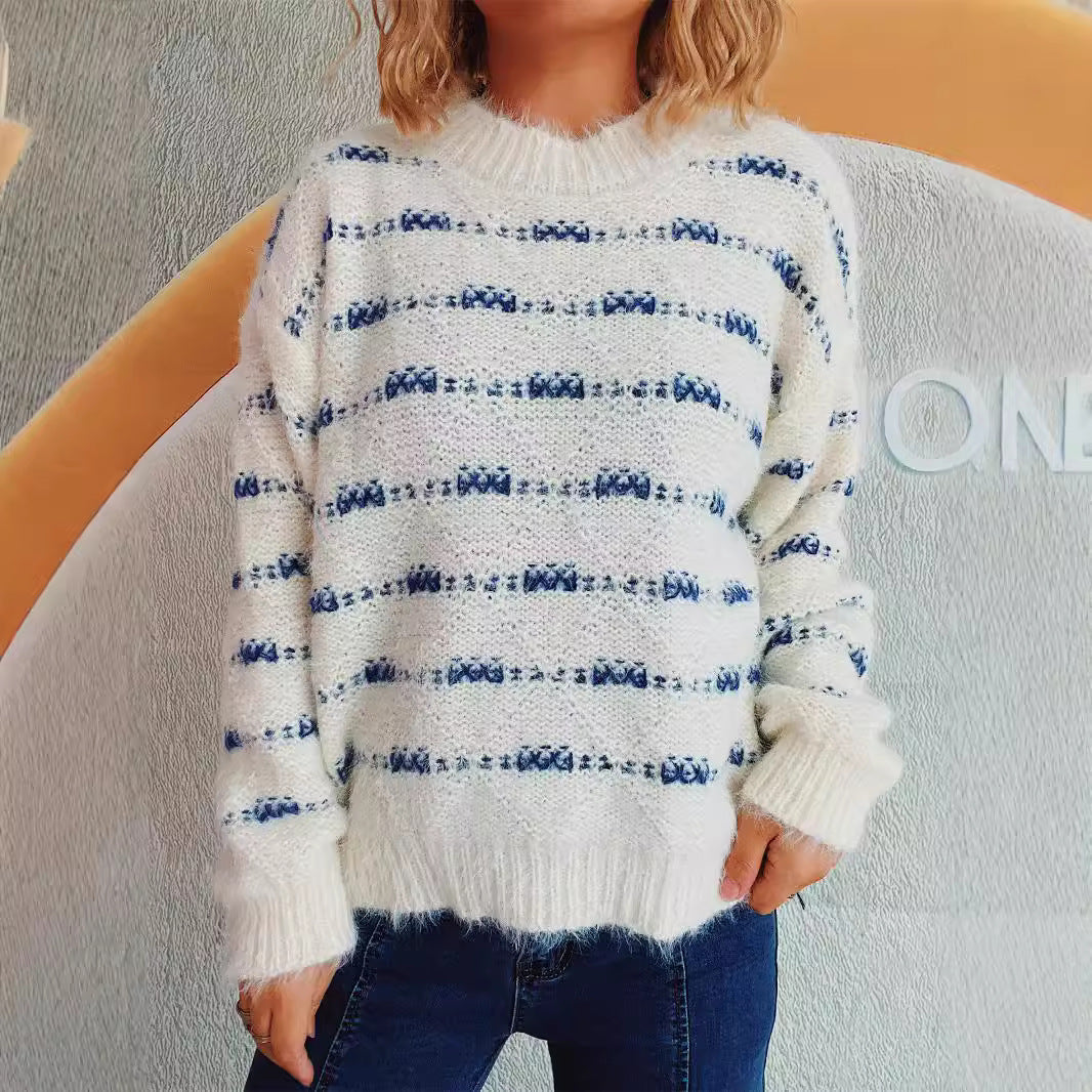 Damen Pullover mit weichem Mohair-Material und modernem Streifenmuster Heidi-Mode
