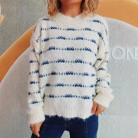 Damen Pullover mit weichem Mohair-Material und modernem Streifenmuster Heidi-Mode