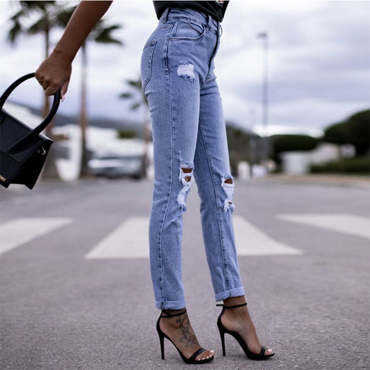 Damen Ripped High-Waist Jeans im lässigen Boyfriend-Stil mit Destruction-Details Heidi-Mode