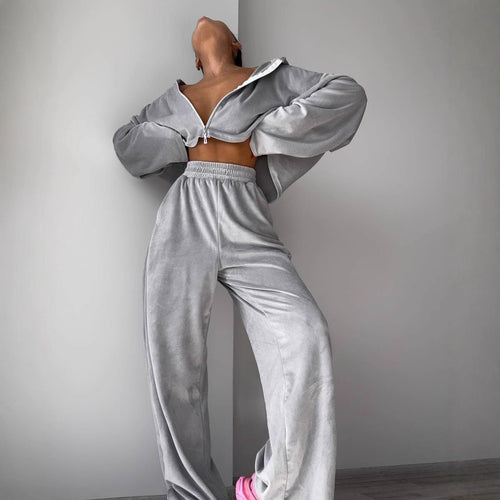 Damen luxuriöses Fleece-Loungewear-Set mit hohem Kragen und weitem Schnitt Heidi-Mode