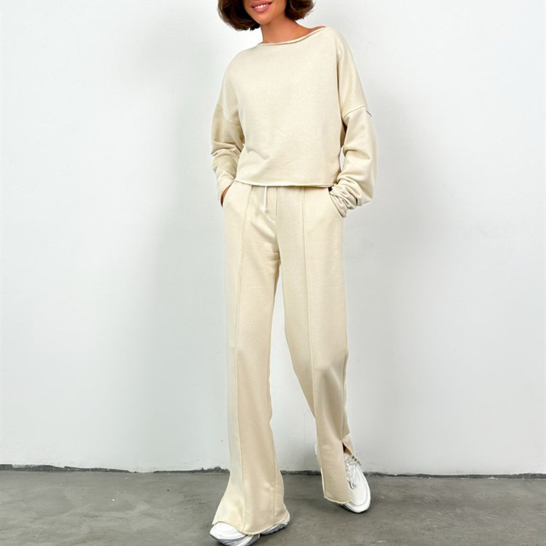 Damen lässiges Crop-Top und weite Sporthose Heidi-Mode