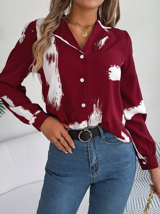 Heidi-Mode | Temperament Farbblockierte Gestreifte Anzugkragen Langarmshirt