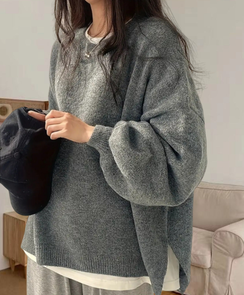 Damen Oversized Strickpullover mit eleganten Puffärmeln und modernem Design Heidi-Mode