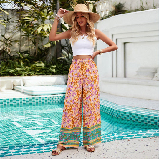 Damen Weitgeschnittene Sommerhose mit floralem Druck und elastischem Bund Heidi-Mode