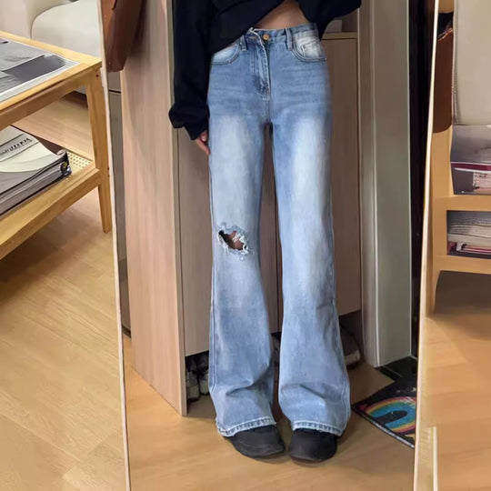 Damen Flared Jeans mit hohem Bund und modischen Rissdetails Heidi-Mode