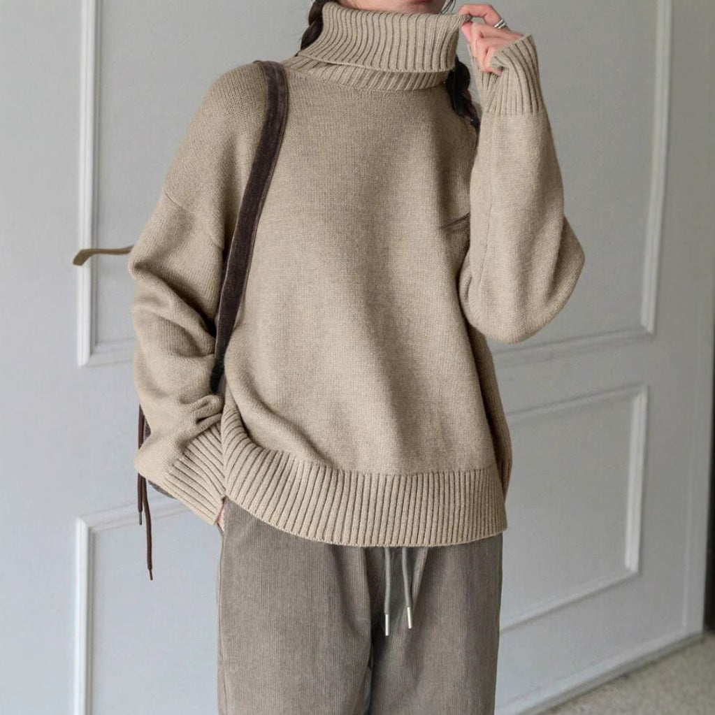 Damen Modischer Rollkragenpullover mit Oversized-Schnitt und feiner Struktur Heidi-Mode