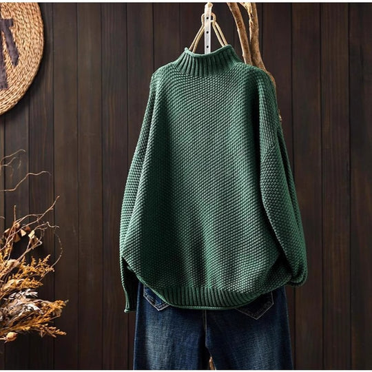 Damen Oversized Strickpullover mit hohem Kragen Heidi-Mode