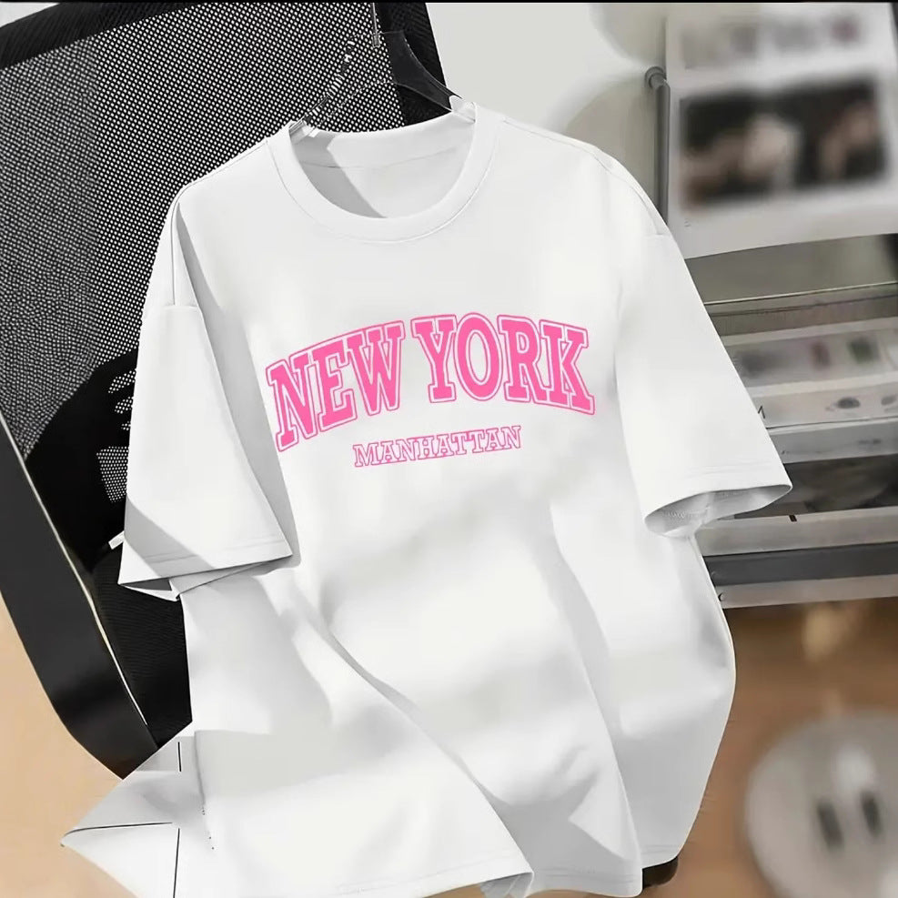 Damen T-Shirt mit gesticktem New York Aufdruck Heidi-Mode