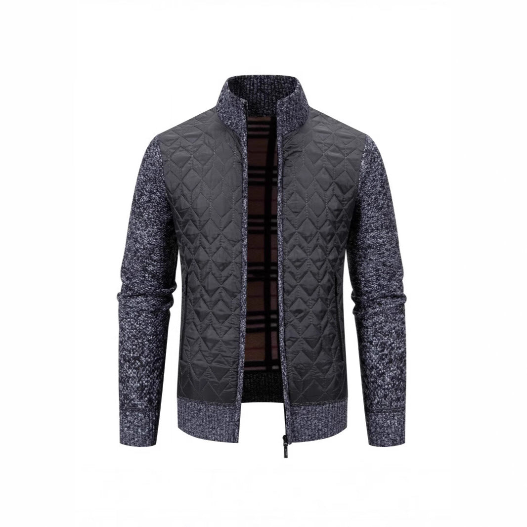 Herren Steppjacke mit hohem Kragen und eleganter Strickästhetik Heidi-Mode