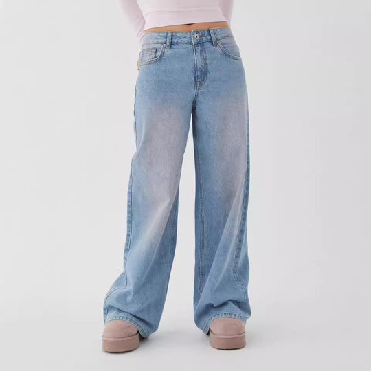 Damen Modische Weitjeans mit hohem Bund und vielseitigem Schnitt Heidi-Mode