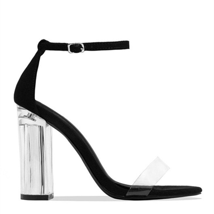 Damen elegante High Heel Sandalen mit transparentem Blockabsatz Heidi-Mode