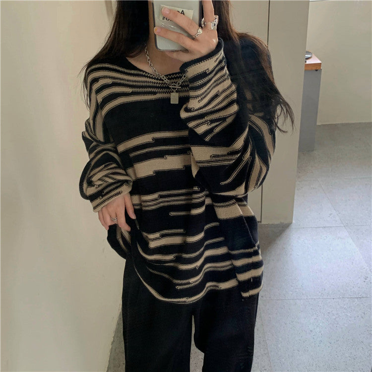 Damen Strickpullover mit elegantem Streifenmuster und lässigem Schnitt Heidi-Mode