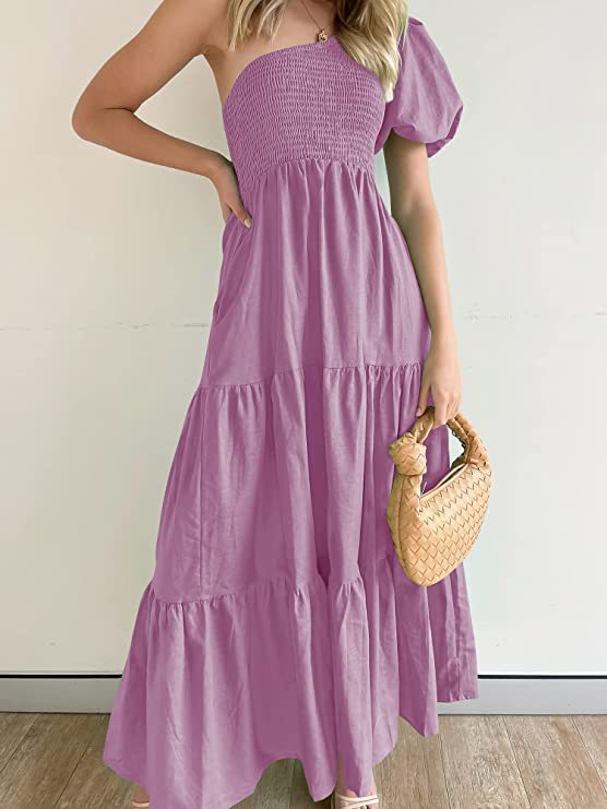 Damen Maxikleid mit asymmetrischem Träger und fließendem Schnitt Heidi-Mode