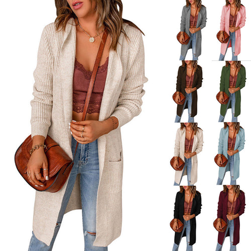 Damen Strickmantel mit offenen Vorderteilen und Taschen Heidi-Mode