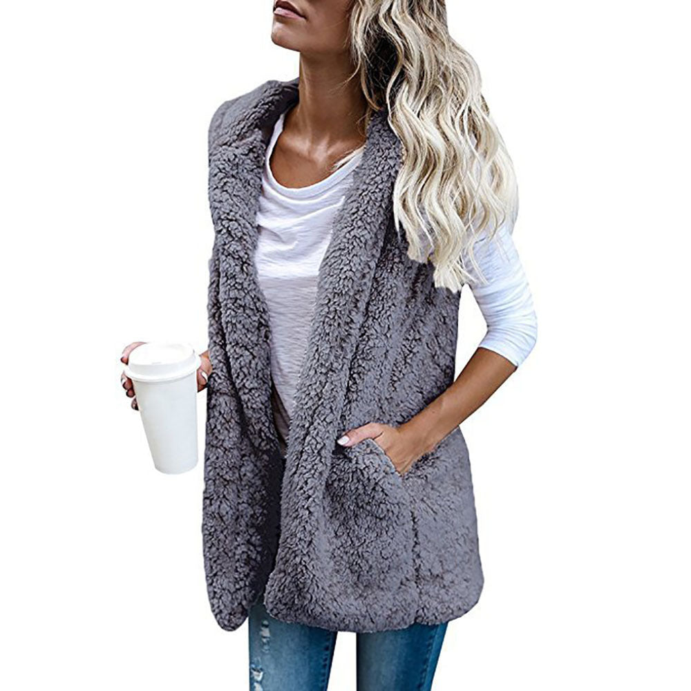 Damen Zarte Fleece-Weste mit praktischen Taschen und offenem Schnitt Heidi-Mode
