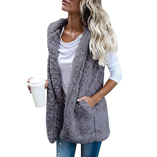 Damen Zarte Fleece-Weste mit praktischen Taschen und offenem Schnitt Heidi-Mode