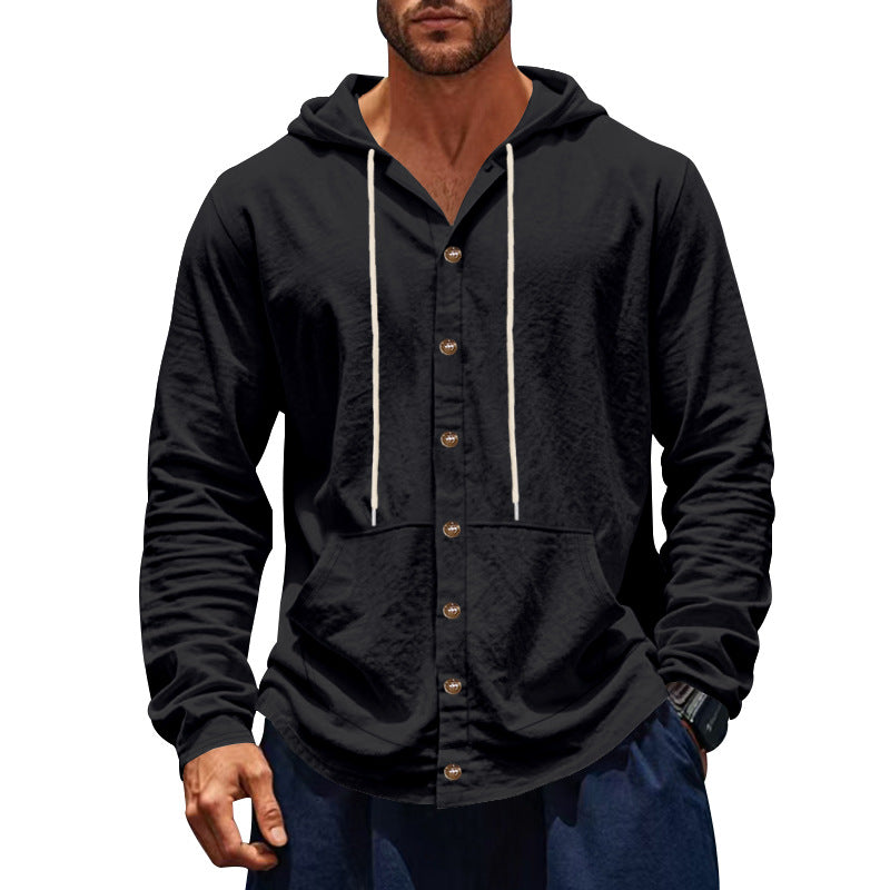Herren Kapuzenshirt mit Knopfleiste und praktischen Taschen Heidi-Mode