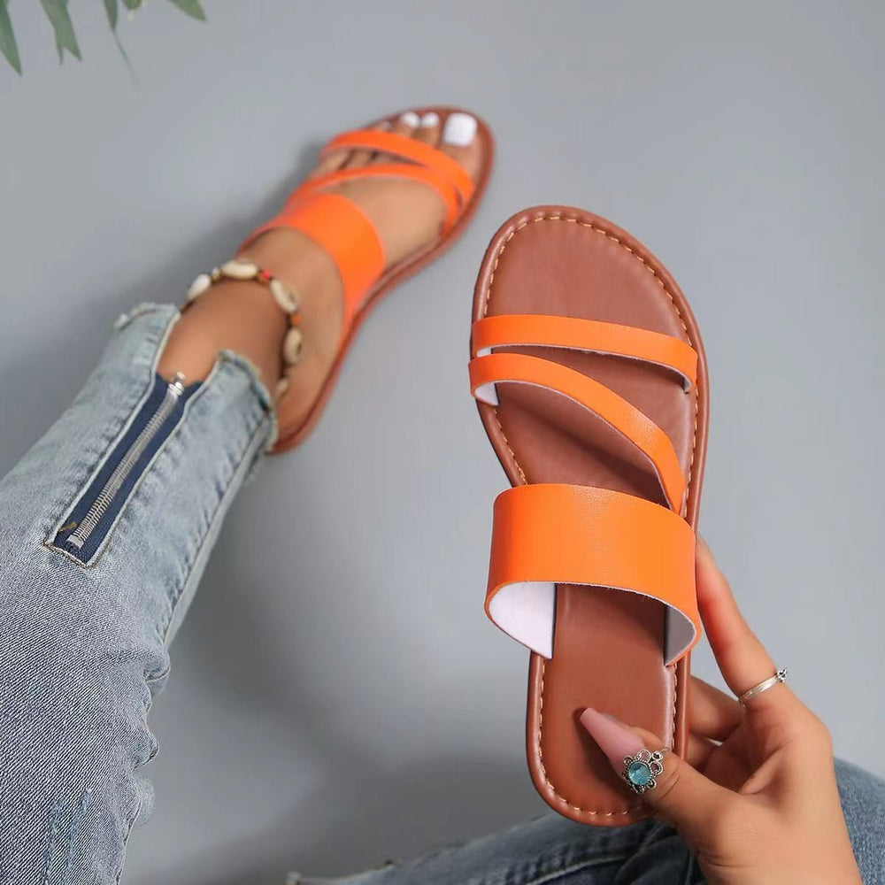 Damen offene Sandalen mit breiten Riemen und rutschfester Sohle Heidi-Mode