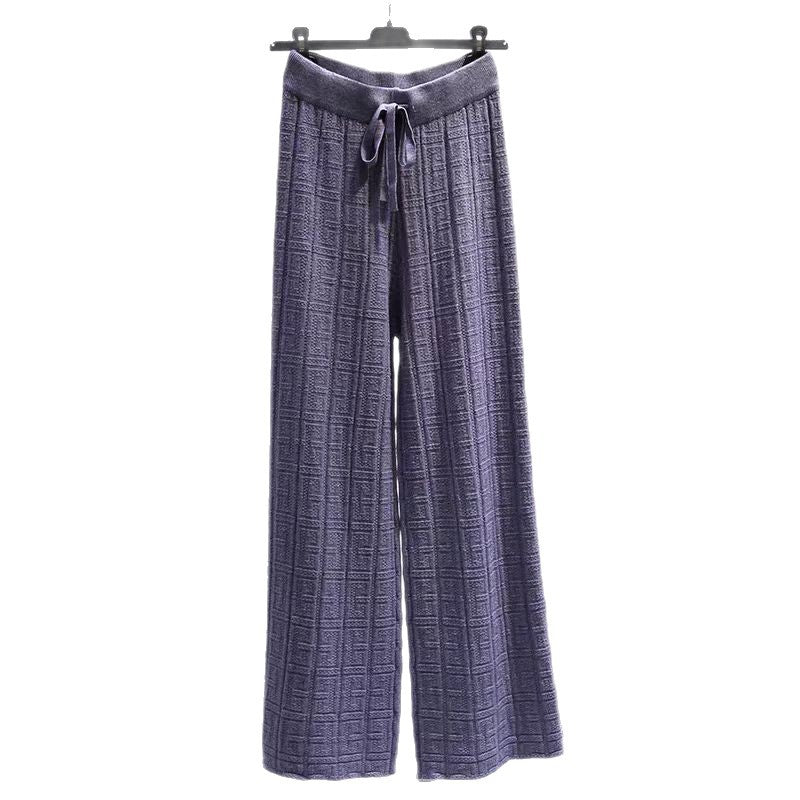 Damen Weit geschnittene Leinenhose mit elastischem Bund und gestreiftem Design Heidi-Mode