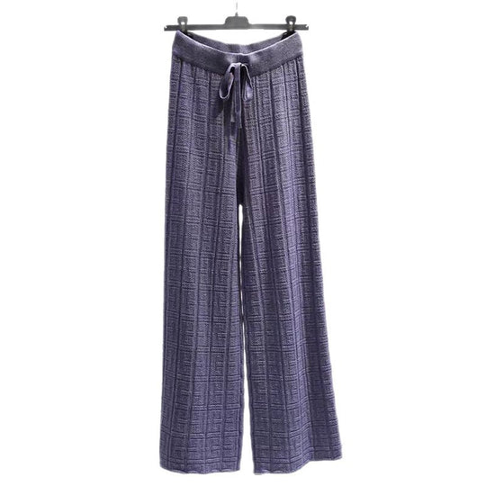 Damen Weit geschnittene Leinenhose mit elastischem Bund und gestreiftem Design Heidi-Mode